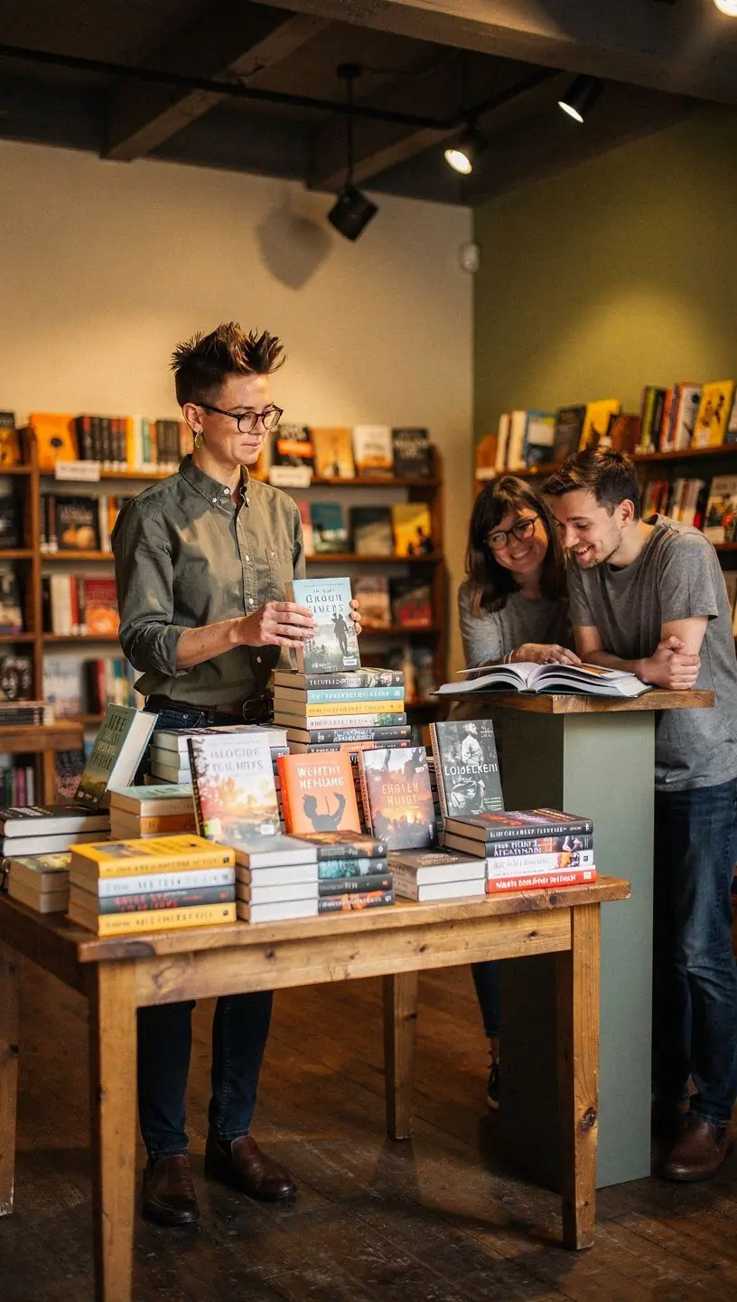 A cozy reading nook featuring a comfortable armchair surrounded by shelves of books.